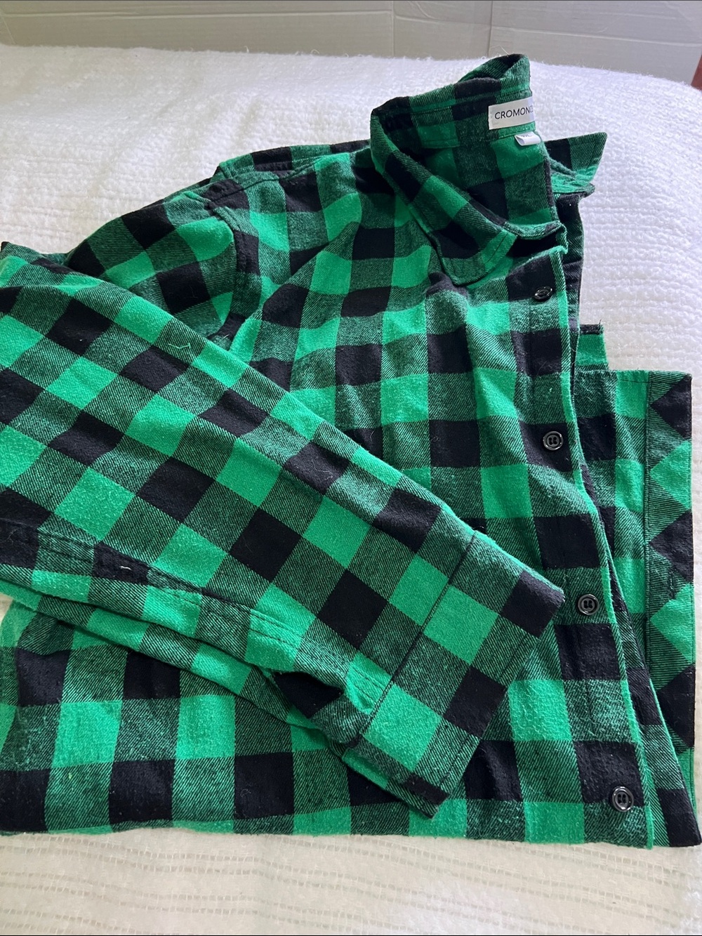 Cromincent men’s Green and Black Buffalo Plaid Button-Up LONG sleeve Shirt XXL